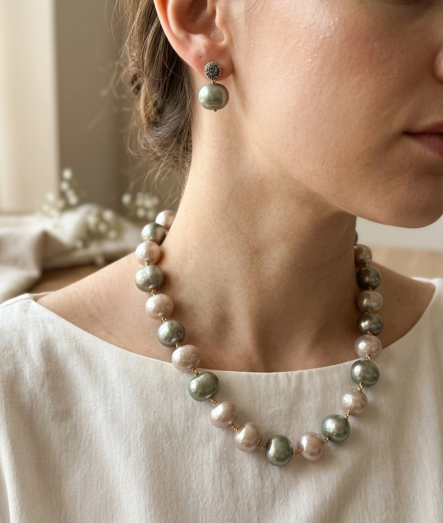 Elegant High-Quality Malaysian Pearl Necklace Set