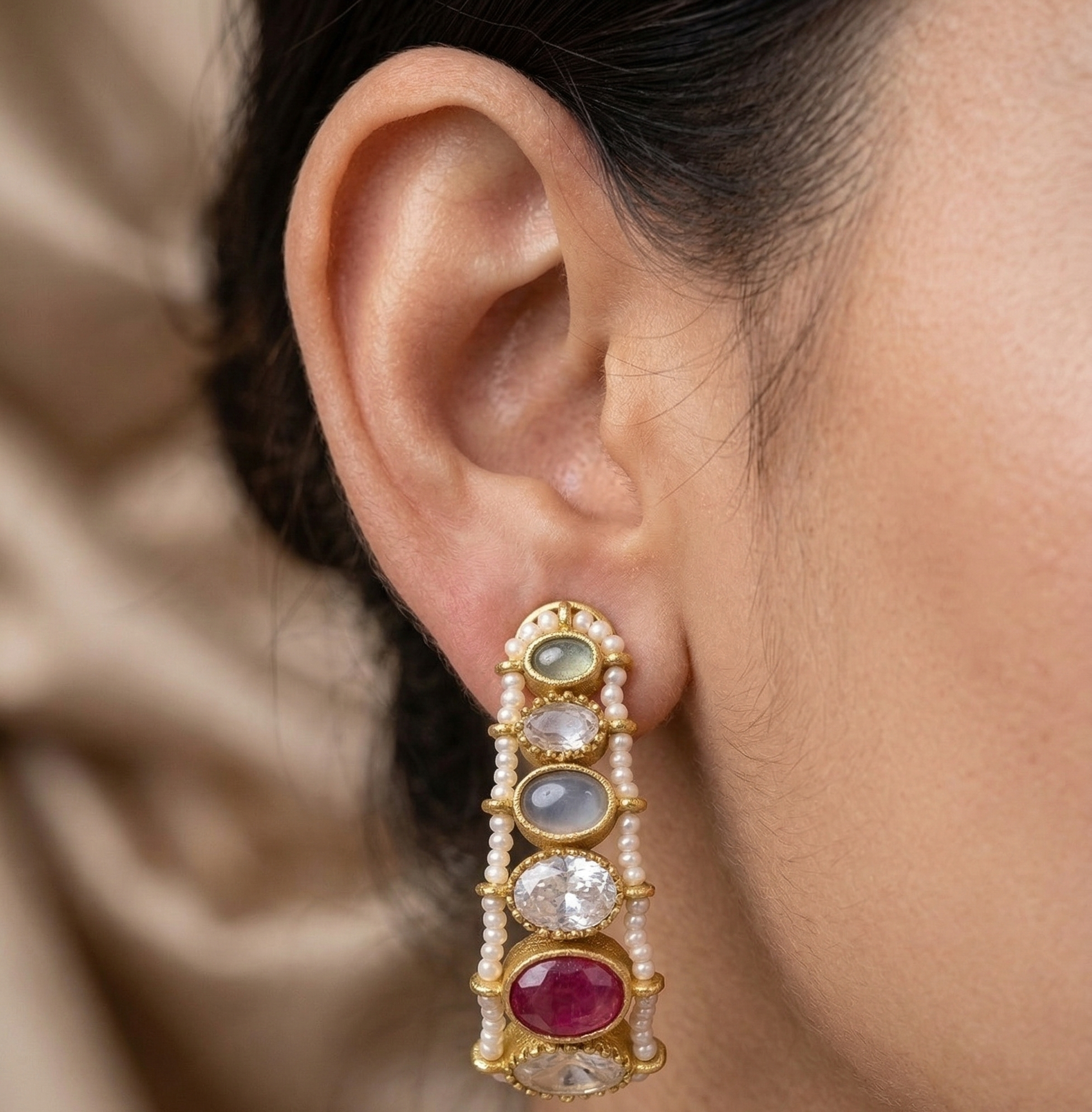 Noor-e-Rajwadi Kundan Hoop Earrings