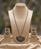 Royal Peacock Silver Replica Necklace Set with Midnight Blue Stones