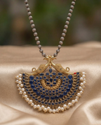 Royal Peacock Silver Replica Necklace Set with Midnight Blue Stones