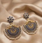 Royal Peacock Silver Replica Necklace Set with Midnight Blue Stones