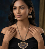 Royal Peacock Silver Replica Necklace Set with Midnight Blue Stones