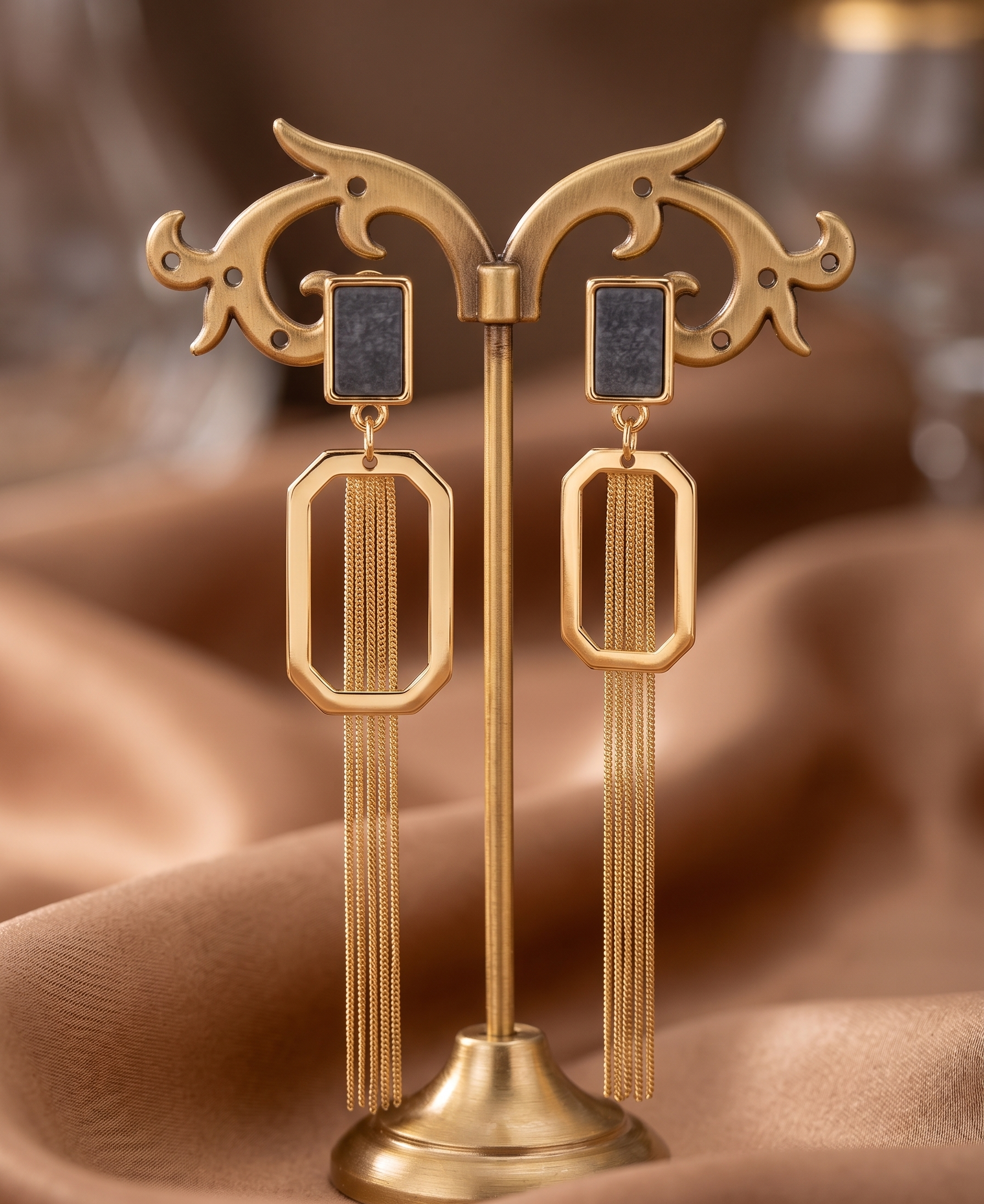 Western Anti-Tarnish Geometric Chain Earrings