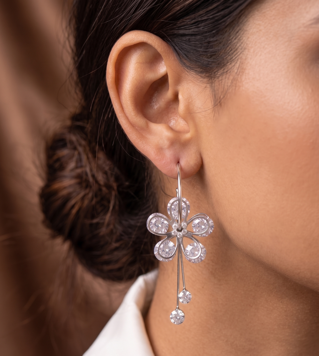Western Anti-Tarnish Floral Crystal Hoop Earrings