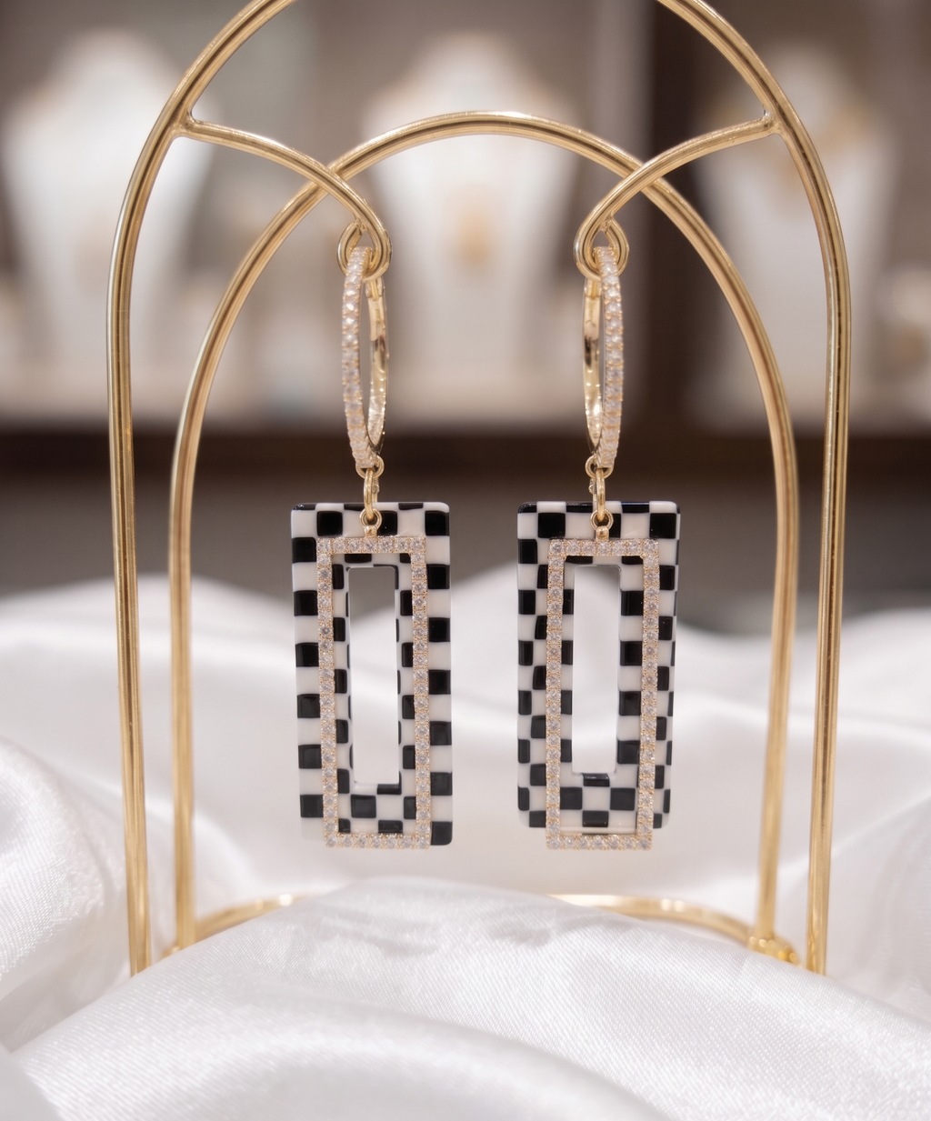 Western Anti-Tarnish Checkered Drop Earrings