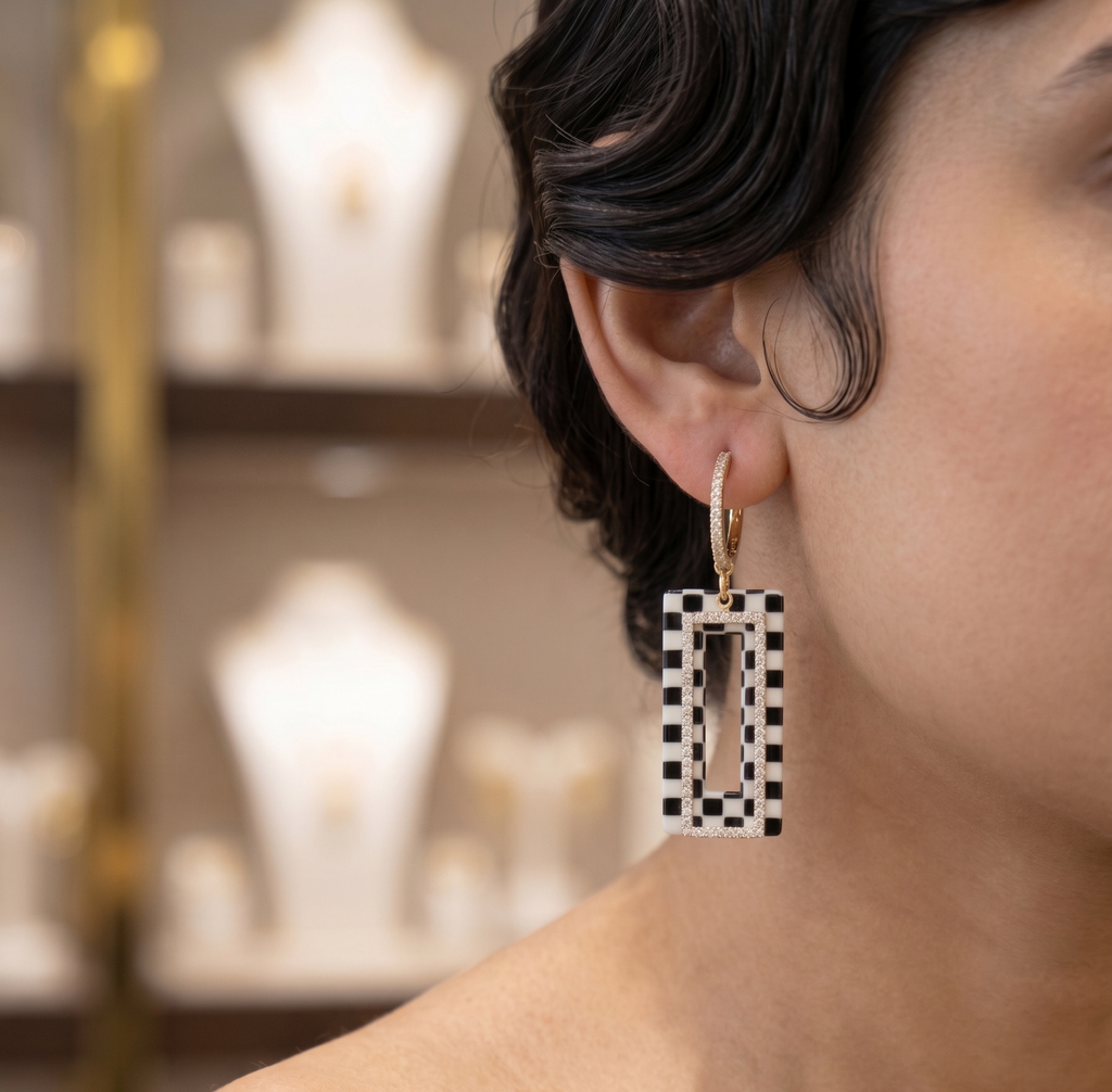 Western Anti-Tarnish Checkered Drop Earrings