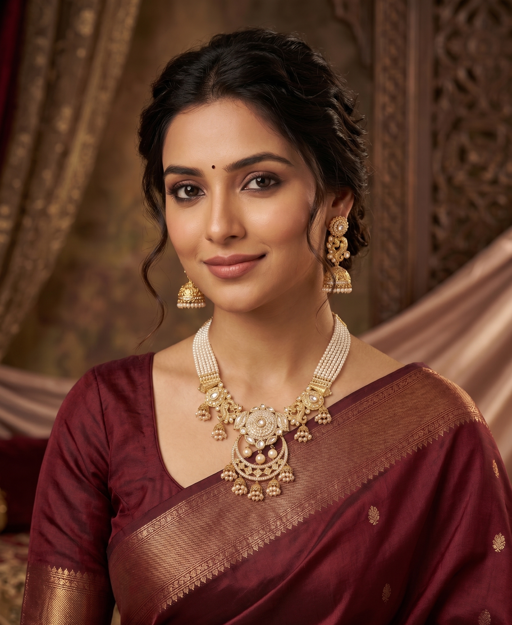 Royal Matt Finish Kundan Necklace Set ✨