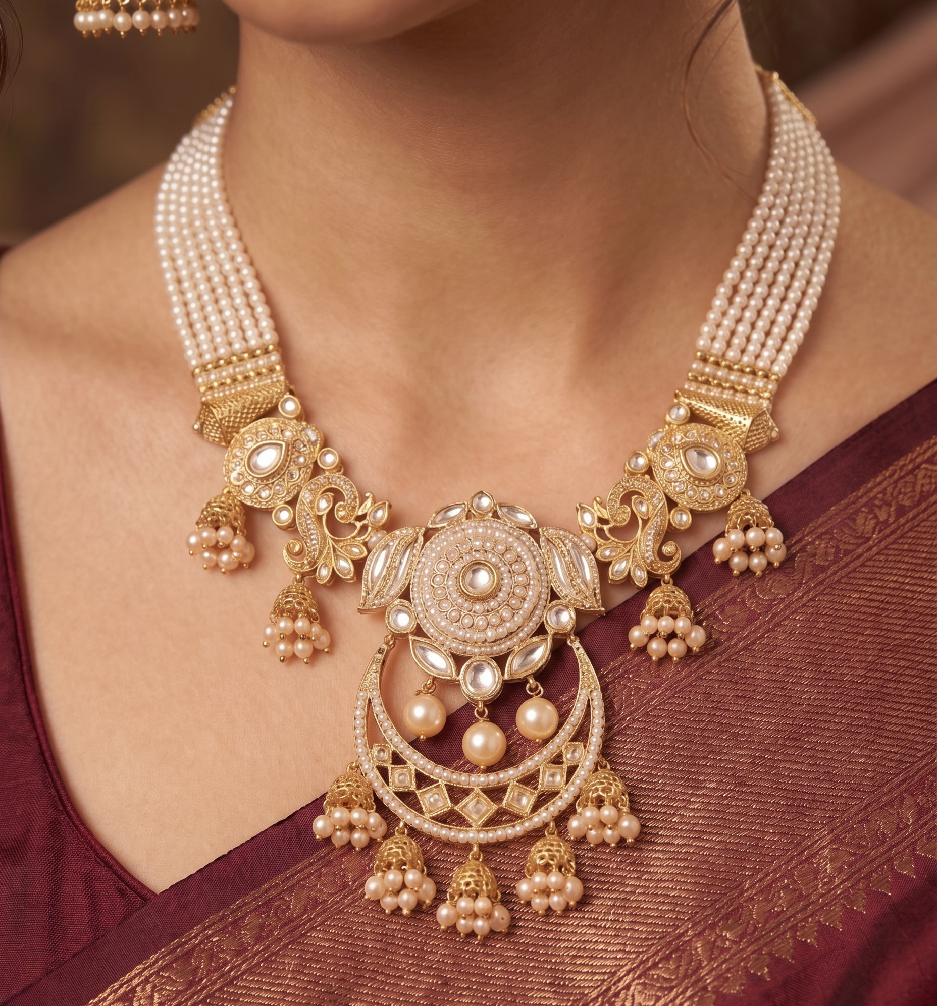 Royal Matt Finish Kundan Necklace Set ✨
