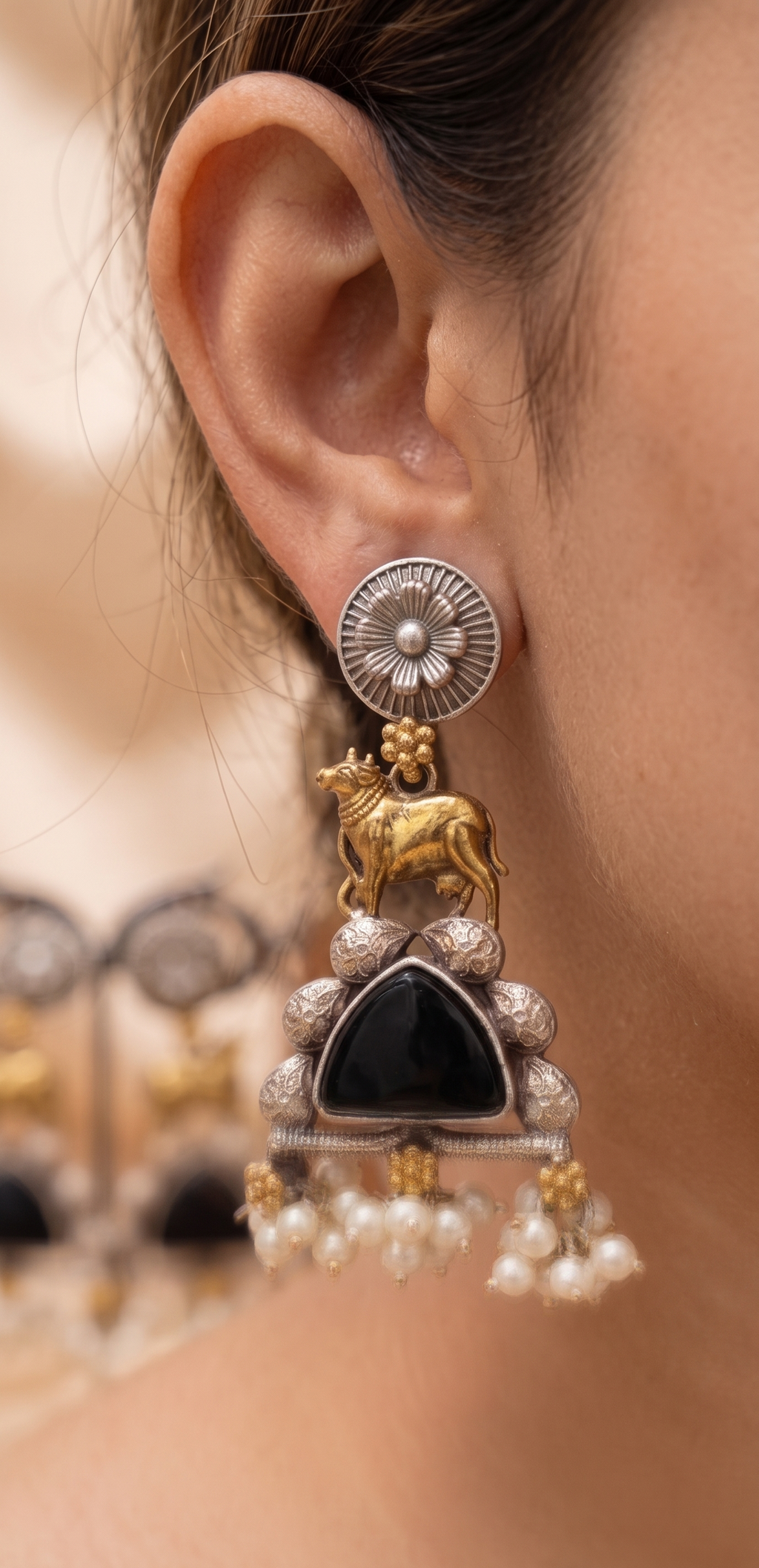 Dual Tone Silver Replica Statement Earrings