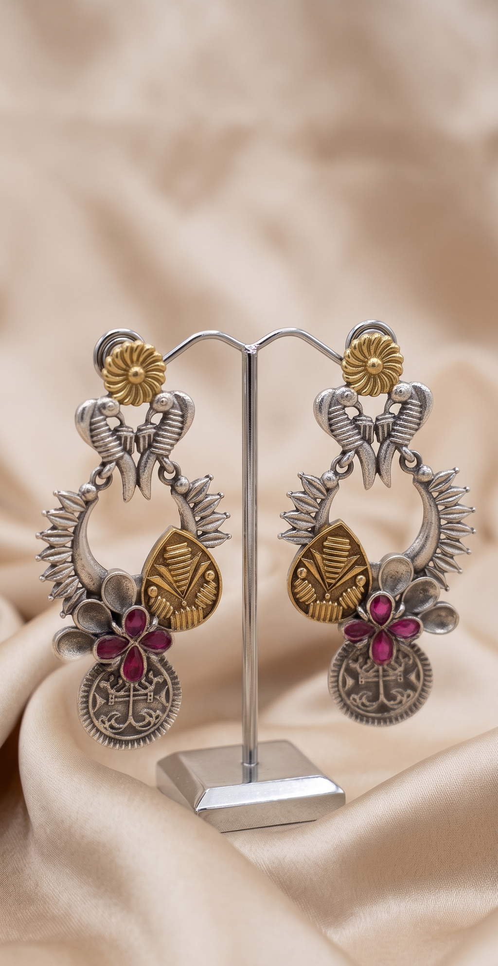 Dual Tone Silver Replica Statement Earrings