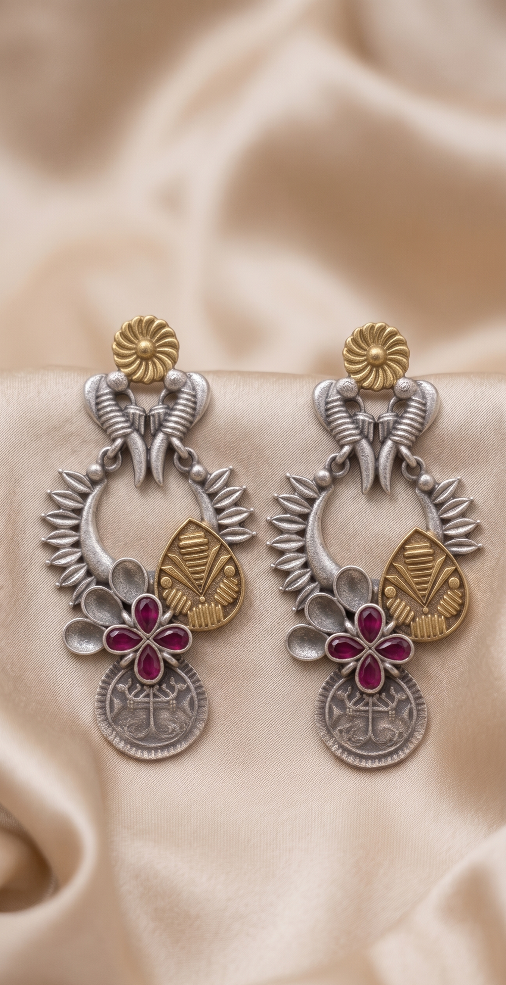 Dual Tone Silver Replica Statement Earrings