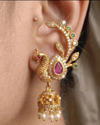 Peacock Design Gold Plated Jhumka Earrings