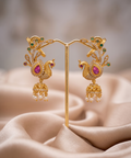 Peacock Design Gold Plated Jhumka Earrings