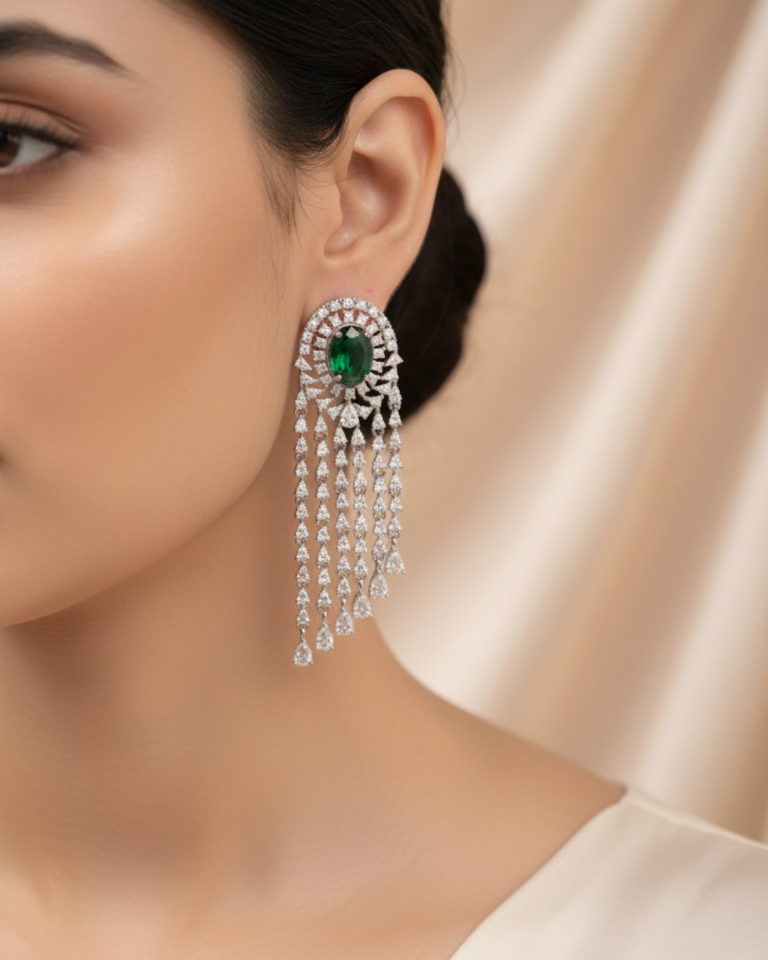 Emerald Cascade American Diamond Earrings