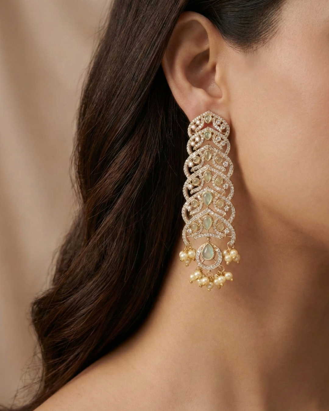 Regal Silver Replica Dual-Tone Monalisa American Diamond Earrings