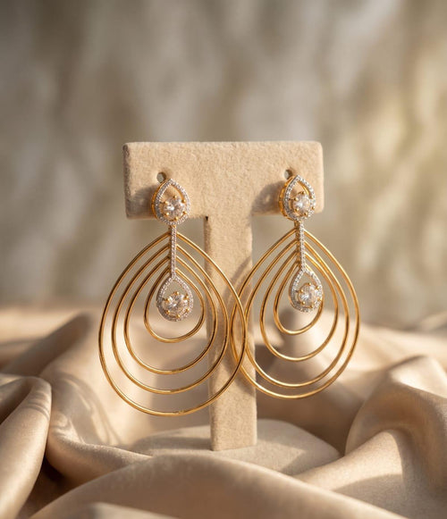 Contemporary Gold Plated AD Statement Earrings