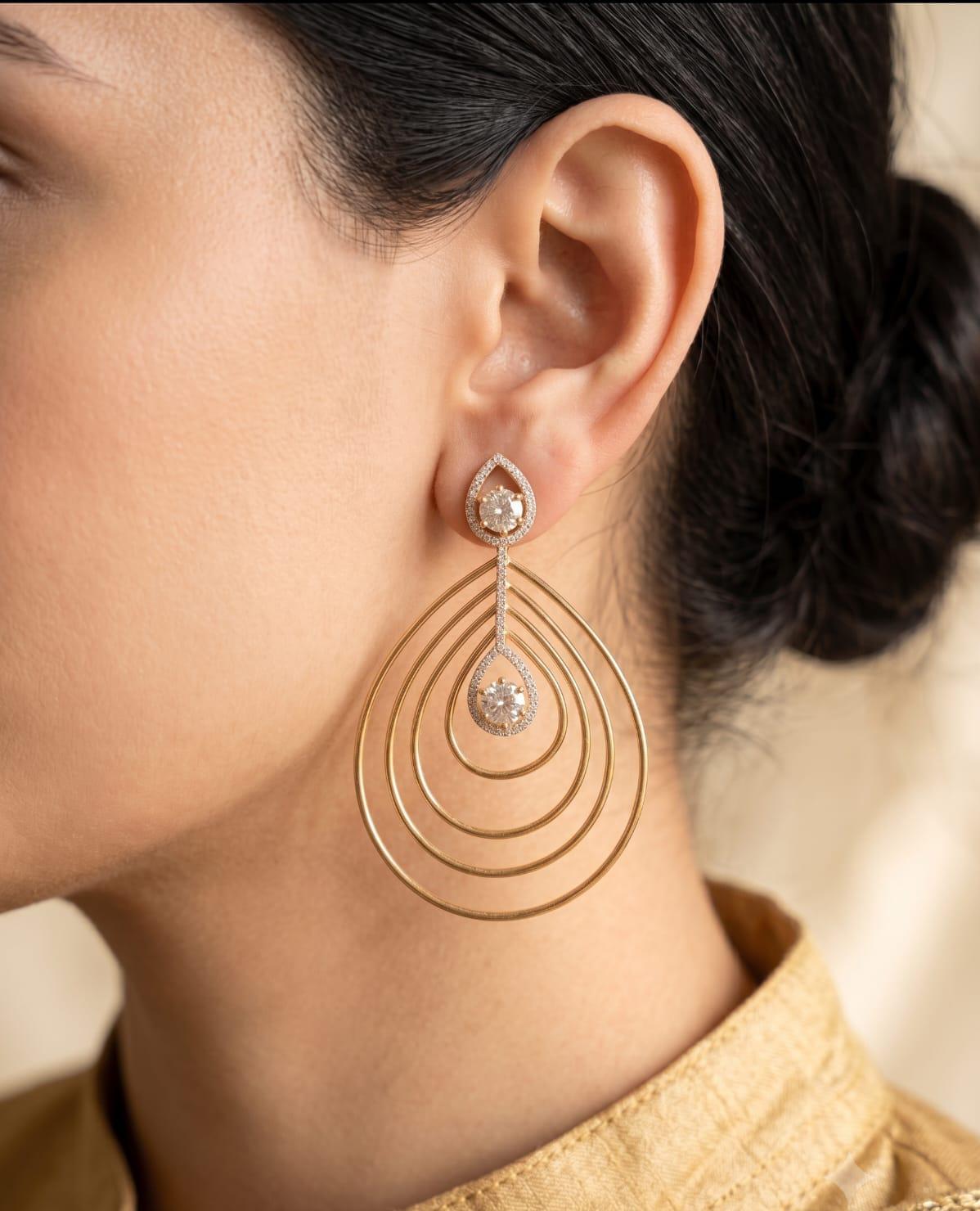 Contemporary Gold Plated AD Statement Earrings