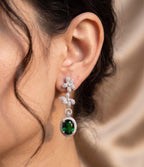 Emerald Green American Diamond Floral Drop Earrings