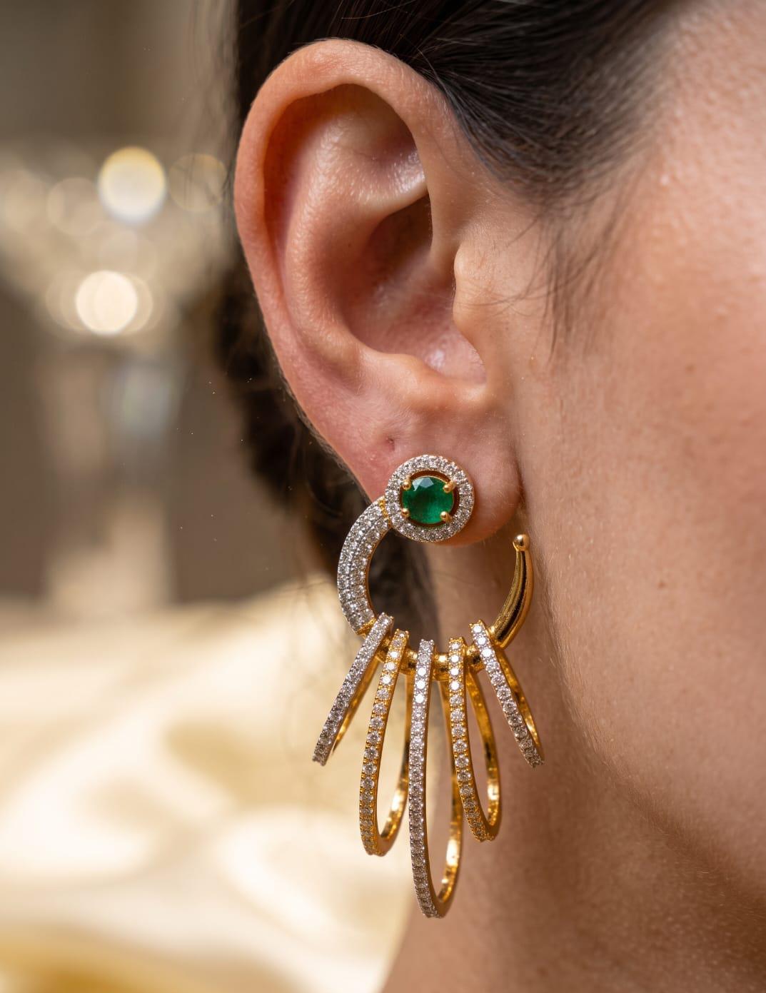 18 Carat Gold Plated Emerald Green Designer Hoop Earrings