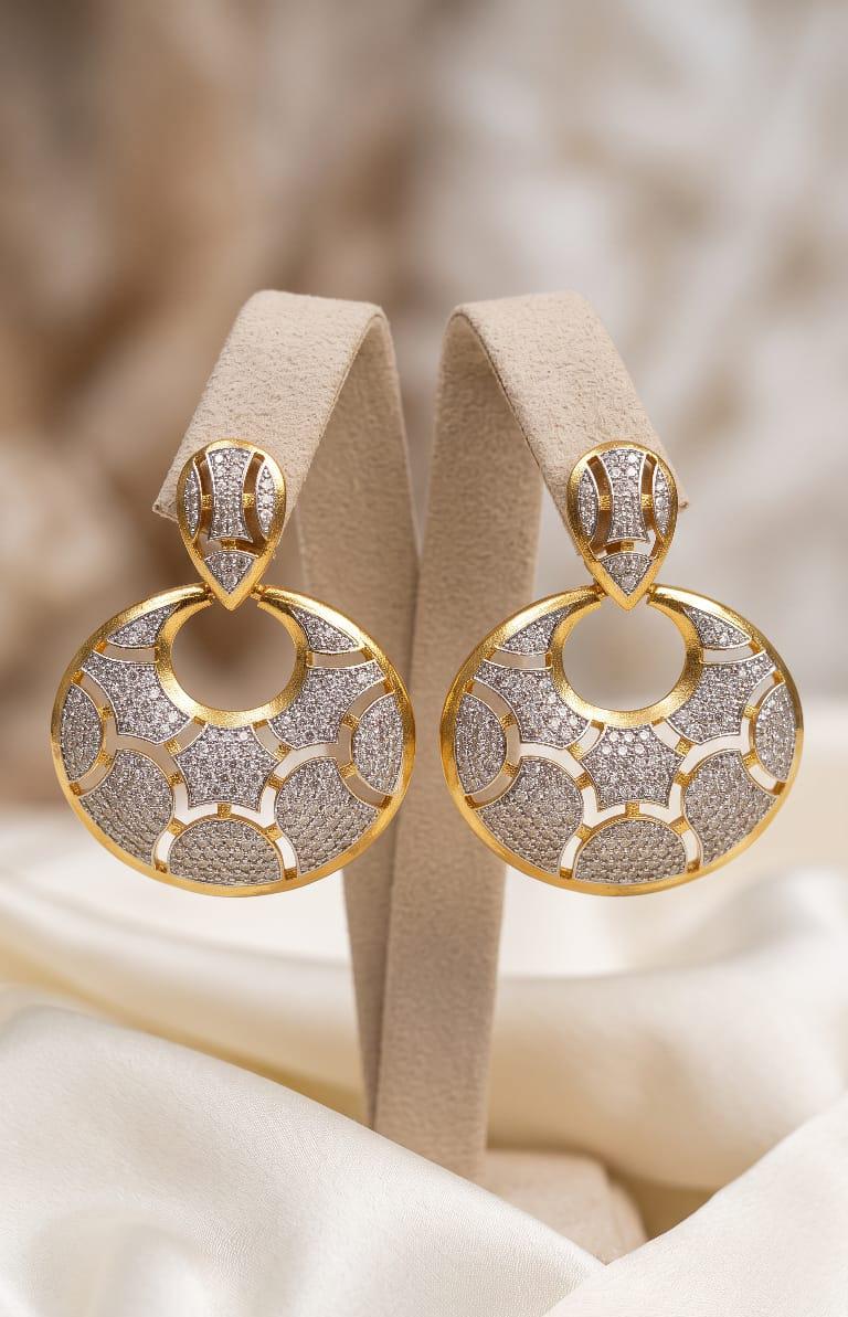 18 Carat Gold Plated Geometric American Diamond Statement Earrings