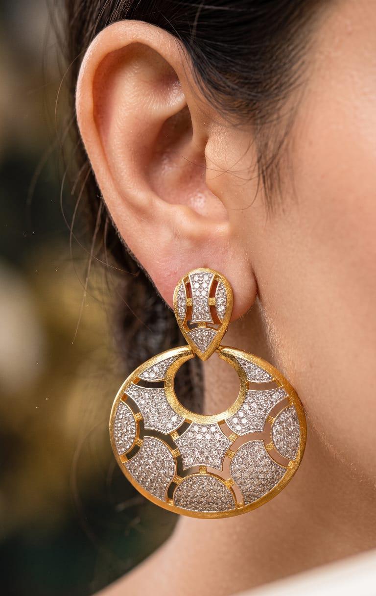 18 Carat Gold Plated Geometric American Diamond Statement Earrings