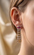 18 Carat Gold Plated Ruby American Diamond Dangler Earrings