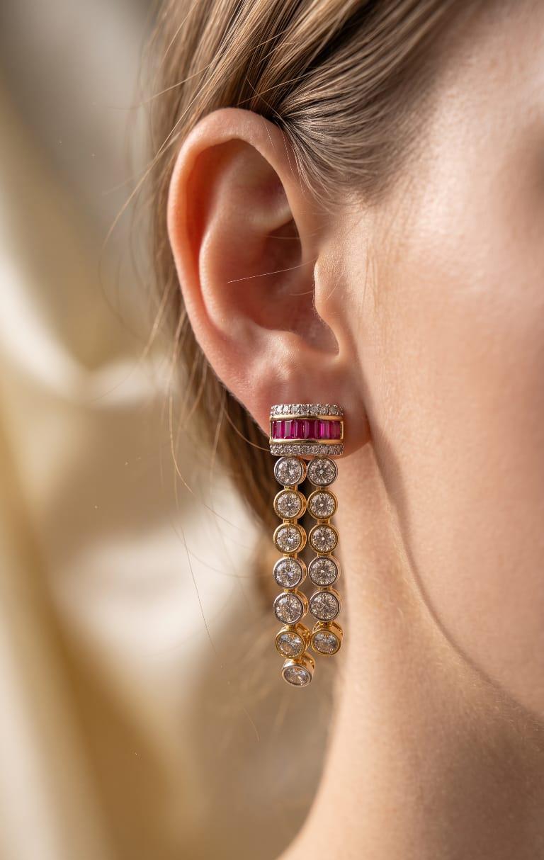 18 Carat Gold Plated Ruby American Diamond Dangler Earrings