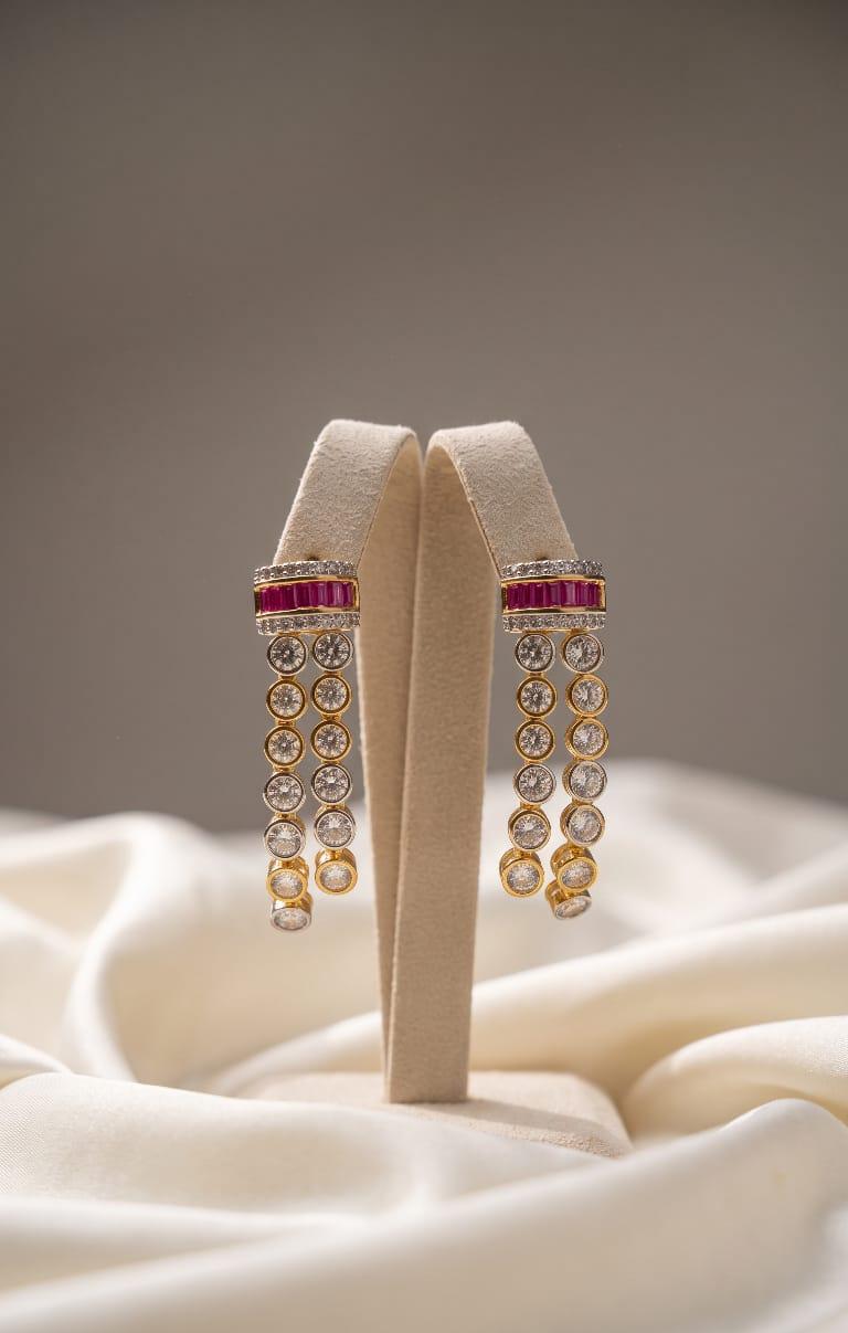 18 Carat Gold Plated Ruby American Diamond Dangler Earrings