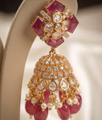 18 Carat Gold Plated Royal Ruby Kundan Jhumkas