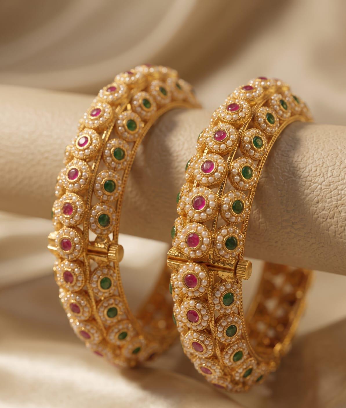 Royal Pearl Stone Gold Plated Bangles