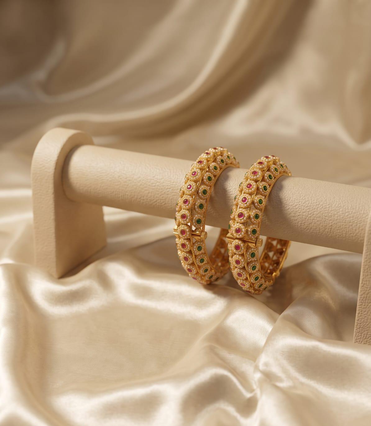 Royal Pearl Stone Gold Plated Bangles