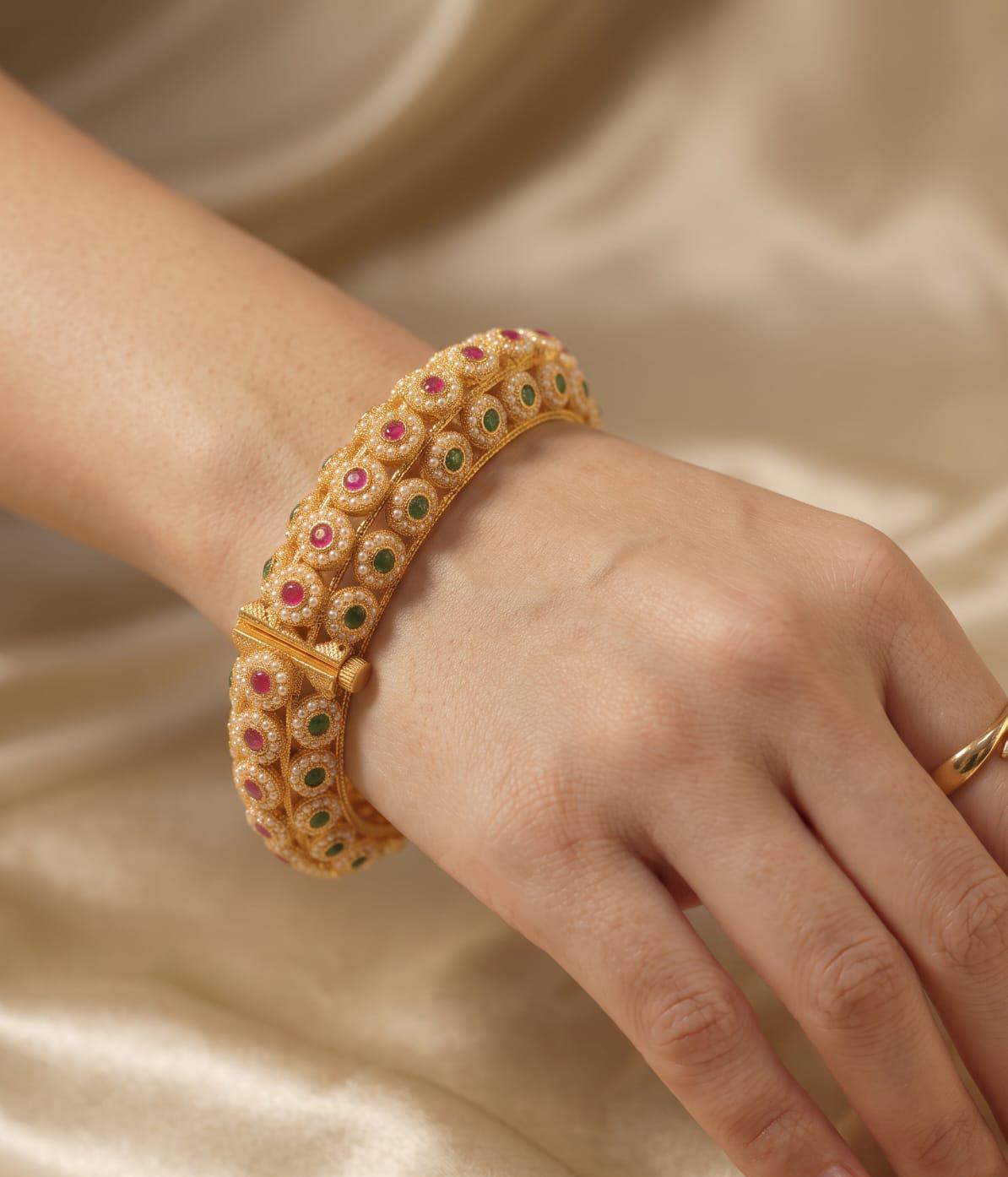 Royal Pearl Stone Gold Plated Bangles