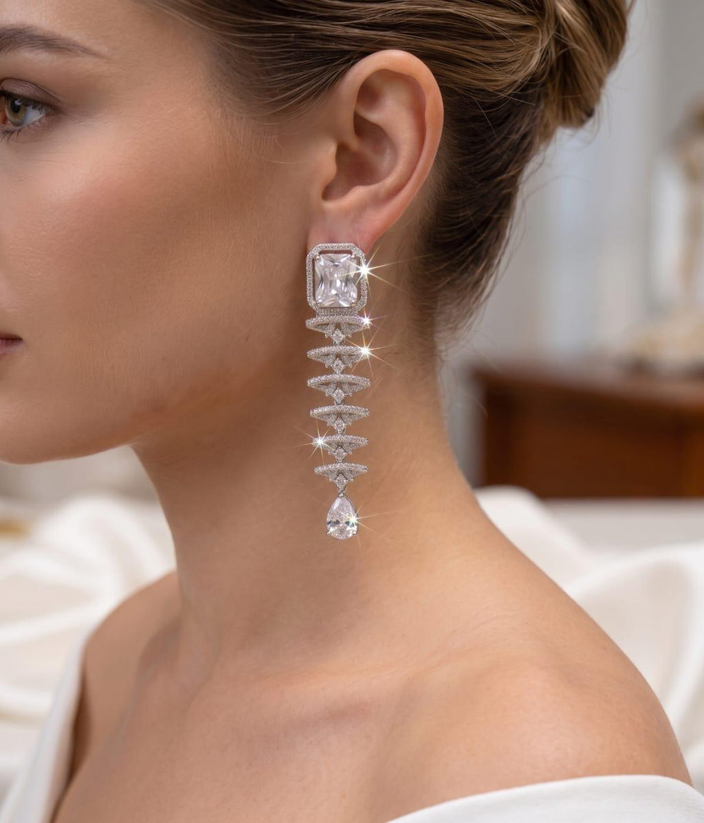 Radiant American Diamond Long Drop Earrings