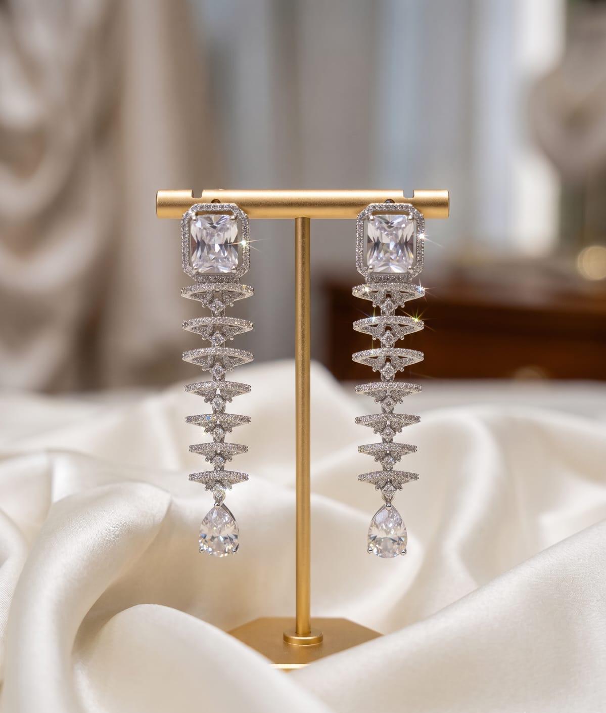 Radiant American Diamond Long Drop Earrings