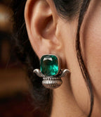 Premium Silver Replica Emerald Studs