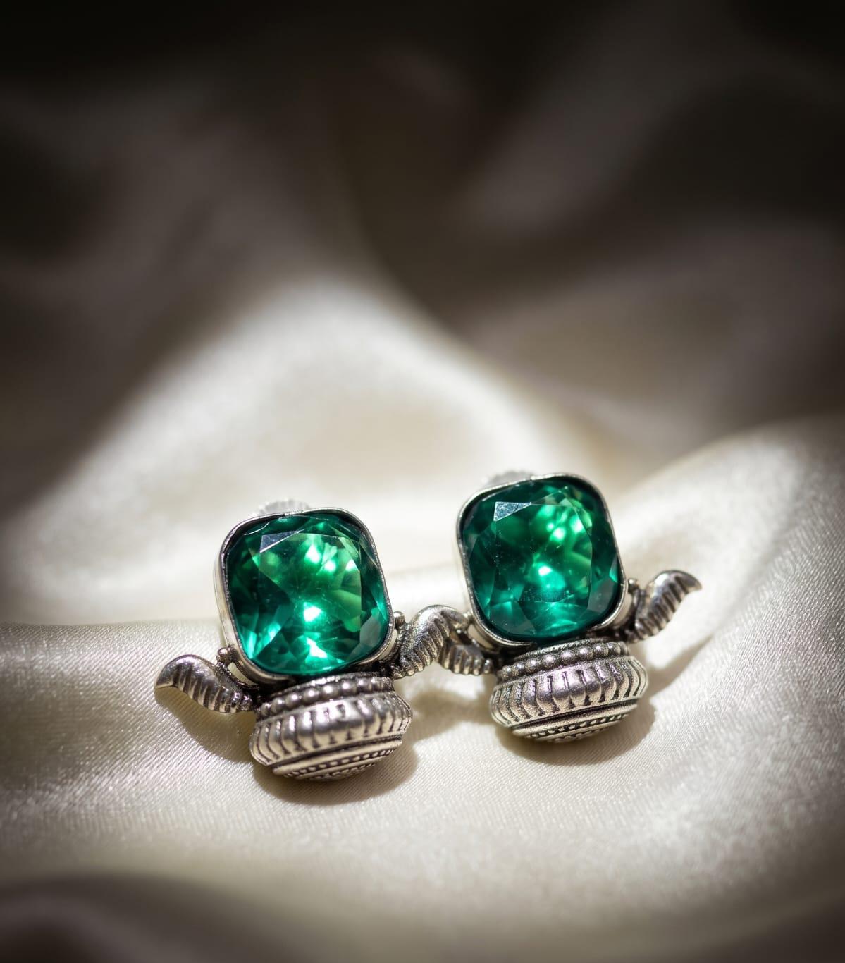 Premium Silver Replica Emerald Studs