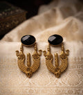 Silver Replica Amrapali Style Earrings with Black Mona Lisa Stone