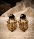 Silver Replica Amrapali Style Earrings with Black Mona Lisa Stone