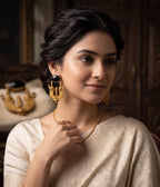 Silver Replica Amrapali Style Earrings with Black Mona Lisa Stone