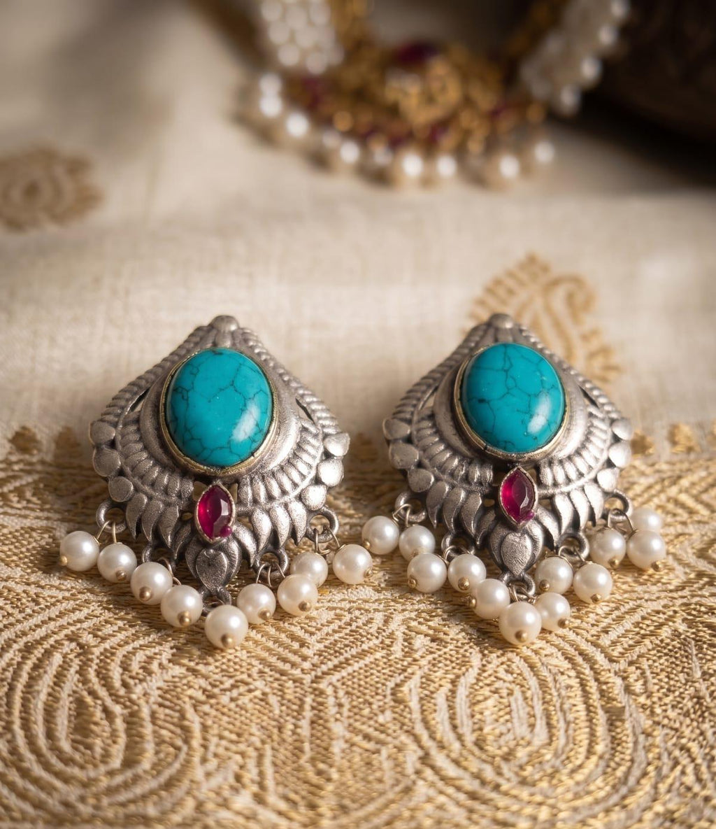 Premium Silver Replica Turquoise Pearl Studs  Description:
