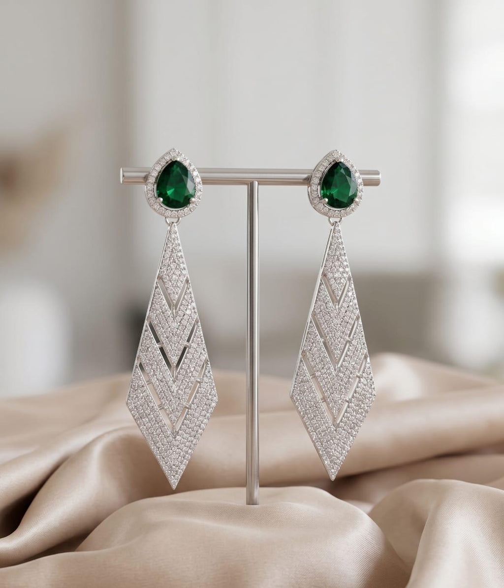 Emerald Green American Diamond Danglers