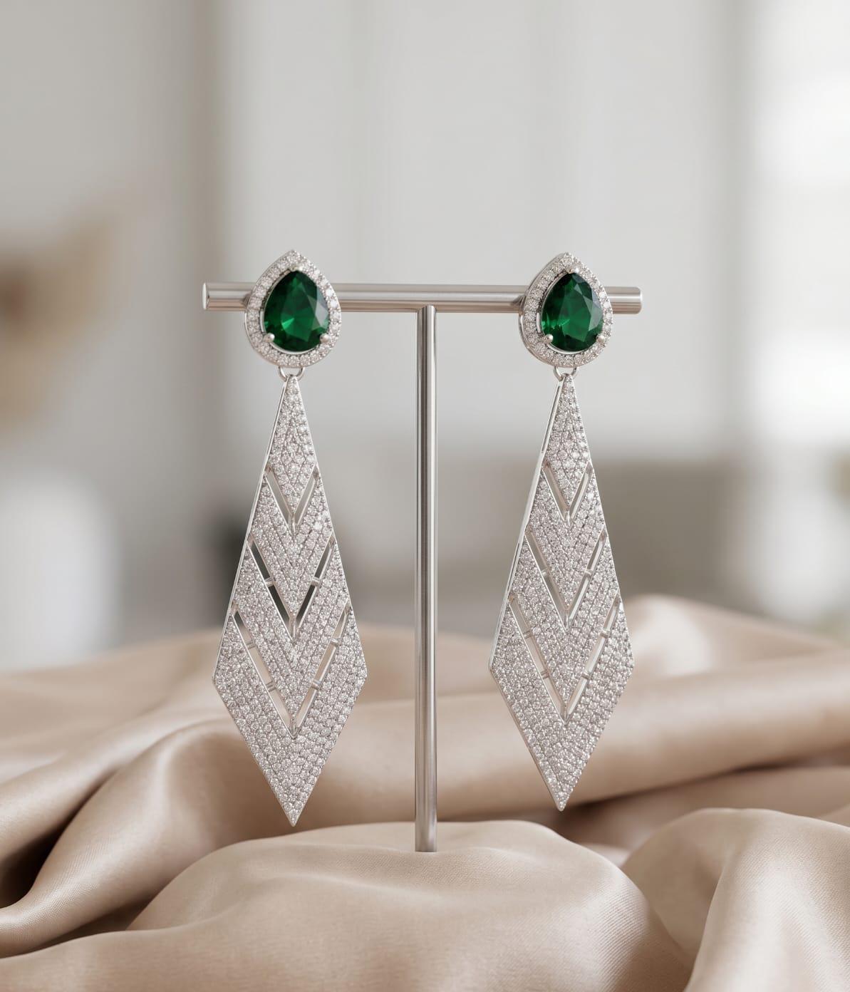 Emerald Green American Diamond Danglers