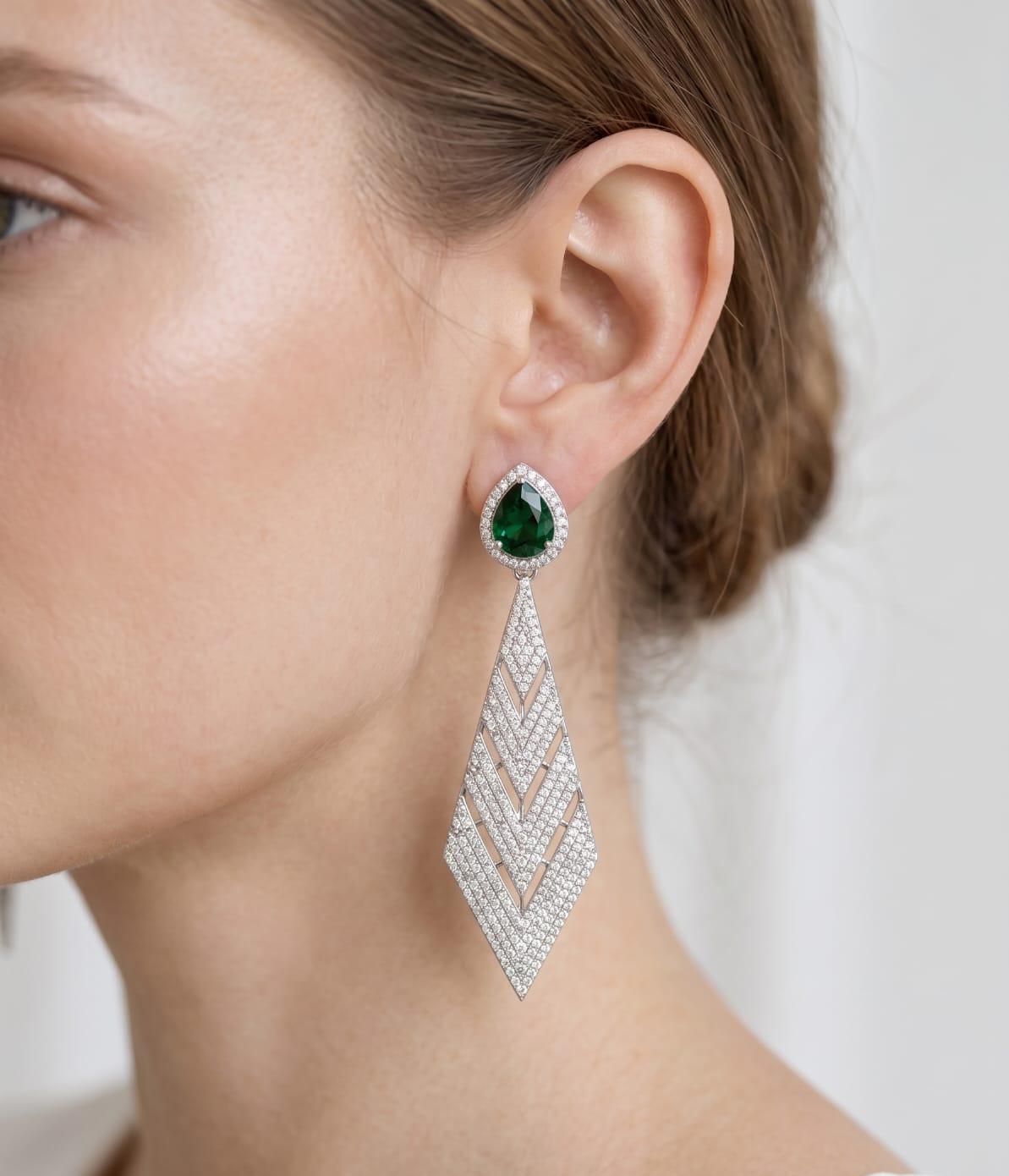 Emerald Green American Diamond Danglers