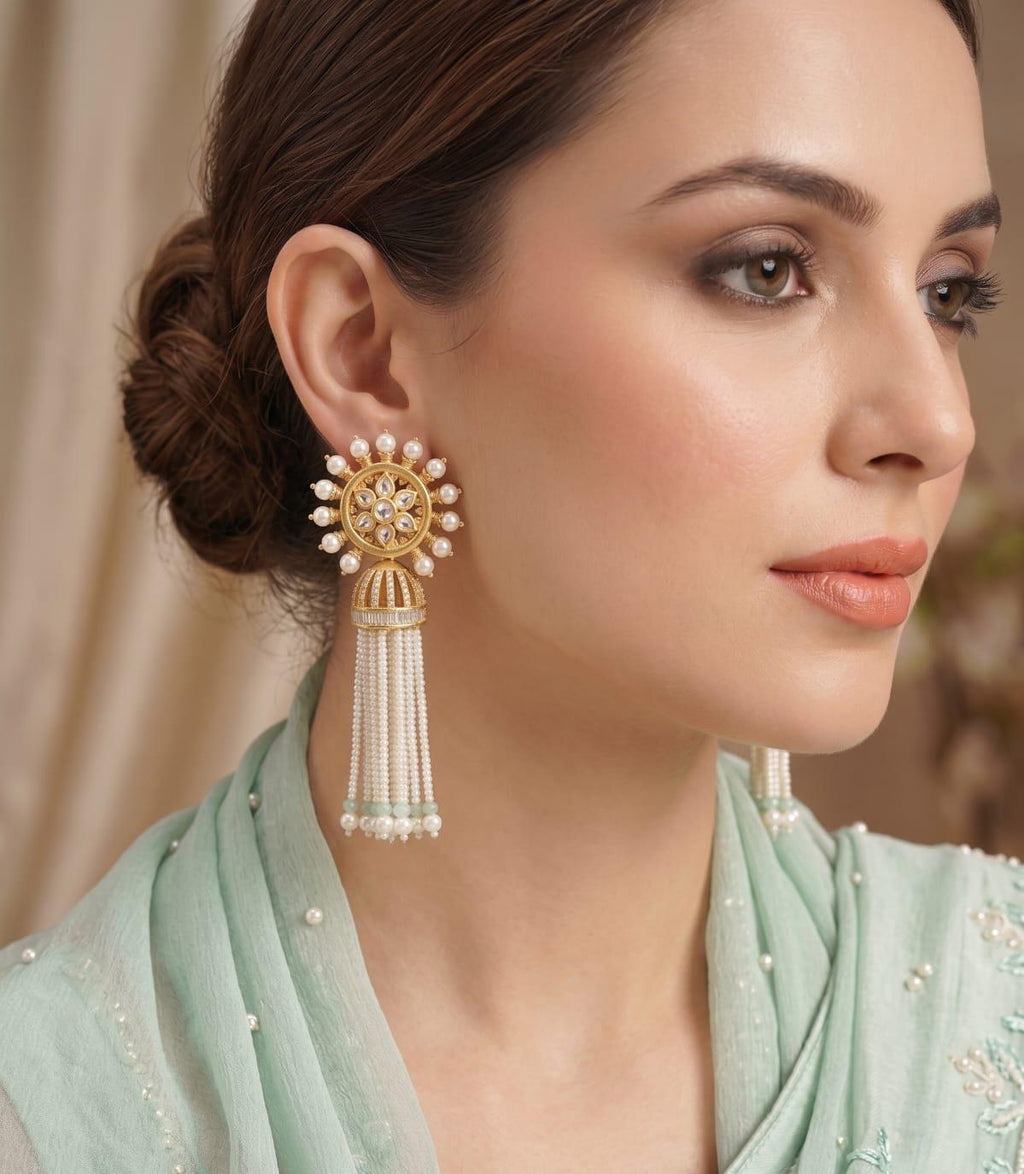 Heritage Kundan Pearl Tassel Earrings