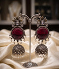 Royal Red Silver Replica Jhumki | Statement Earrings