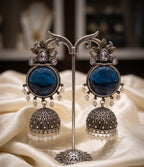 Royal Blue Silver Replica Jhumki | Statement Earrings
