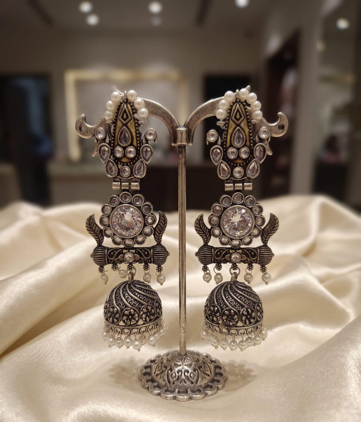 Royal Heirloom Silver Replica Jhumki | Statement Earrings