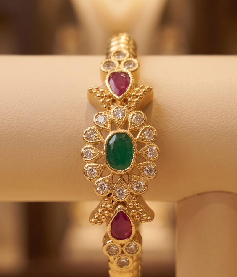 Royal Emerald American Diamond Bangles | Gold-Plated Elegance
