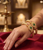 Royal Emerald American Diamond Bangles | Gold-Plated Elegance