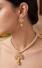 Royal Pearl Grace Necklace Set | Premium Pearl Ball Necklace with 18K Gold Plated Kundan & American Diamond Pendant